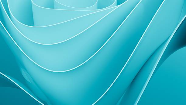 istock Abstract wavy curved 3d render. Turquoise soft layers of plastic with lines, folds, ruffles. Modern wallpaper, texture pattern. 2245087922