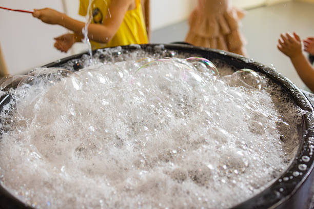 istock White foam spreads out on the floor. foam party. 2245106726