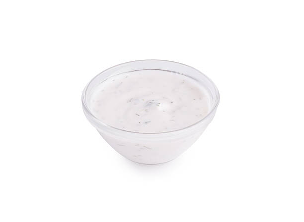 istock Creamy yogurt dip in a clear bowl ready for snacks or appetizers 2245106850
