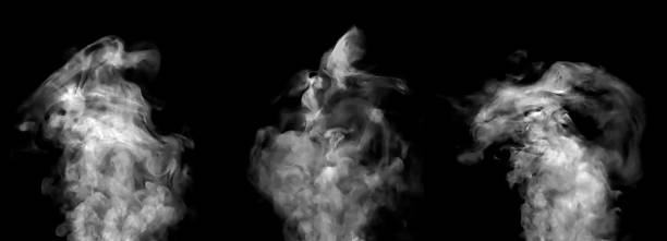 istock Three realistic white smoke plumes rising against a black background, perfect for visual effects, abstract compositions, and cinematic scenes. Ideal for overlay, mystery, or fantasy design projects. 2245108950
