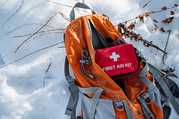 istock A reliable backpack with a stocked first aid kit is placed on the snow, ensuring quick access for emergencies during your outdoor adventures, regardless of conditions or challenges 2245115811