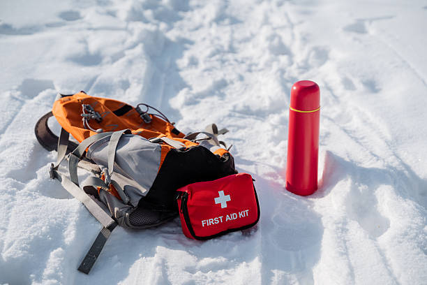 istock A backpack and a first aid kit can be seen resting on the snow, indicating someones preparedness for winter adventures or emergencies in the great outdoors. Careful planning is essential 2245115824