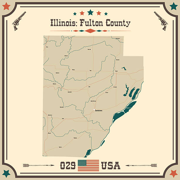 Large and accurate map of Fulton County, Illinois, USA with vintage colors.