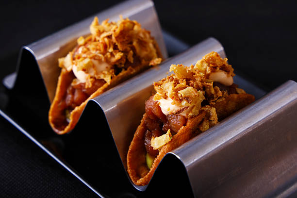 Tortilla Wraps with meat and avocado a Mexican cuisine appetizer