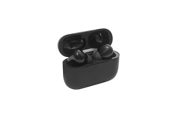 istock Black modern wireless headphones isolated on white background. Copy space 2245124782