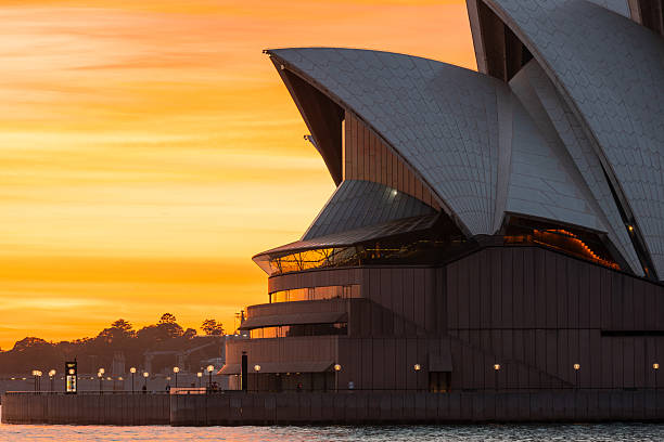 Sydney, Australia - October 5, 2025: Close-up view of Sydney Opera House at sunrise time.