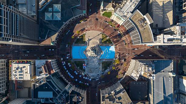 istock Monument Circle in Downtown Indianapolis. Top Down Drone Shot 2245126876