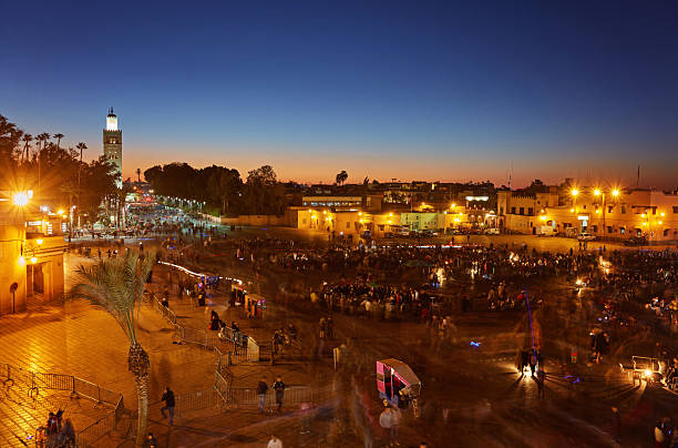 Morocco, Marrakech, February 02, 2017: Jemaa el-Fnaa square at evening - Marakech, Morocco