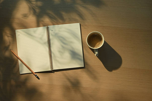 istock open notebook with blank pages next to cup of coffee with morning light 2245137674