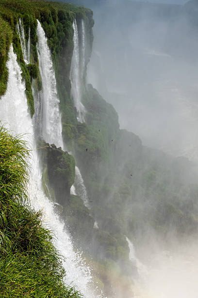 Iguacu Falls in Brazil in the foreground and Argentina seen beyond the river