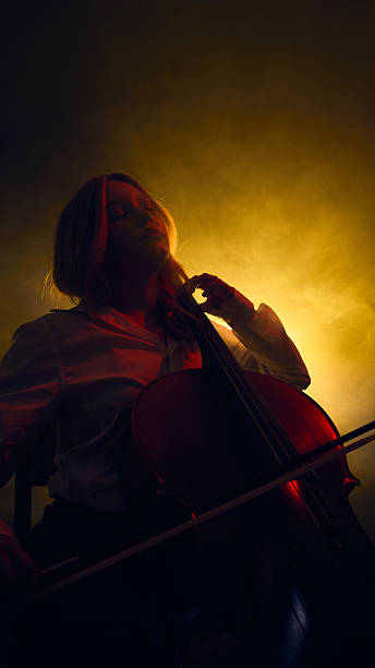 istock Cellist performing with focus under warm golden backlight 2245141031
