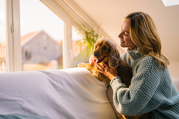 istock Woman bonding with pet at home 2245150195