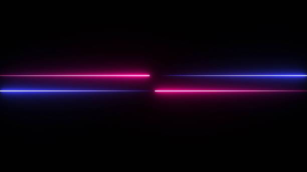 istock Neon line glowing frame on black background. Seamless illustration of bright horizontal neon lines. 2245154976