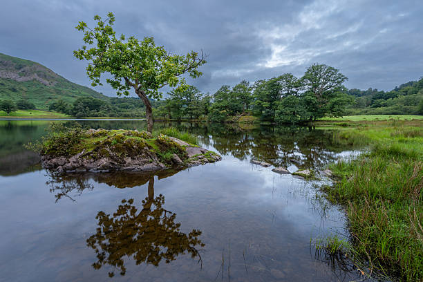 Aerial view of Derwent Water. South of Keswick, the third largest lake in the English Lake District.