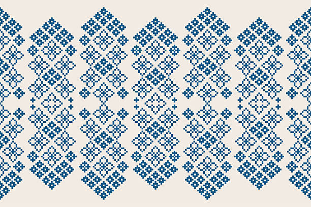 istock Brown cream color background with ethnic pattern traditional motif ikat geometric fabric pattern cross stitch 2245156972