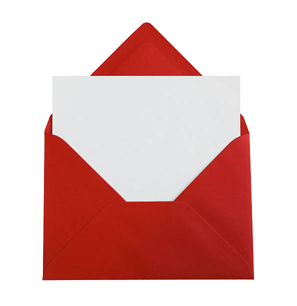 Red envelope with blank white card mockup isolated on transparent background. Birthday greeting card, invitation template for Christmas, Valentines Day or wedding stationery design. Graphic object