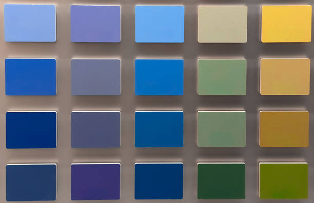 istock Color palette samples in blue green and yellow tones on neutral background 2245163561
