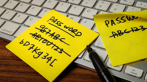 istock Password Frustration: Secure but Forgotten Credentials with Multiple Attempts Crossed Out on Sticky Note 2245168099