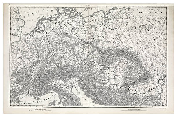 istock Engraved Antique, Mountain and River Systems of Central Europe Engraving Antique Illustration, Published 1851 2245173955