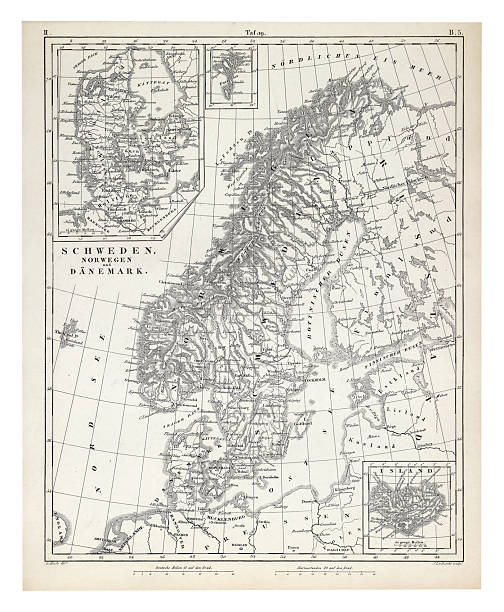 istock Sweden, Norway and Denmark Engraving Antique Illustration, Published 1851 2245174242
