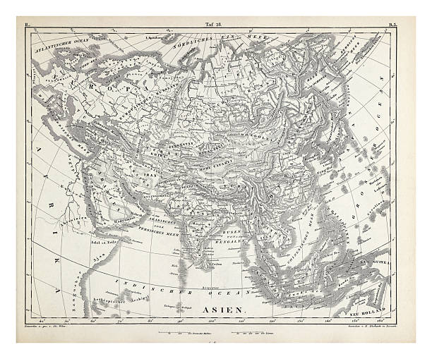 Plate 170: Physical Map of Asia Engraving Antique Illustration, Published 1851. Source: Original edition from my own archives. Copyright has expired on this artwork. Digitally restored.