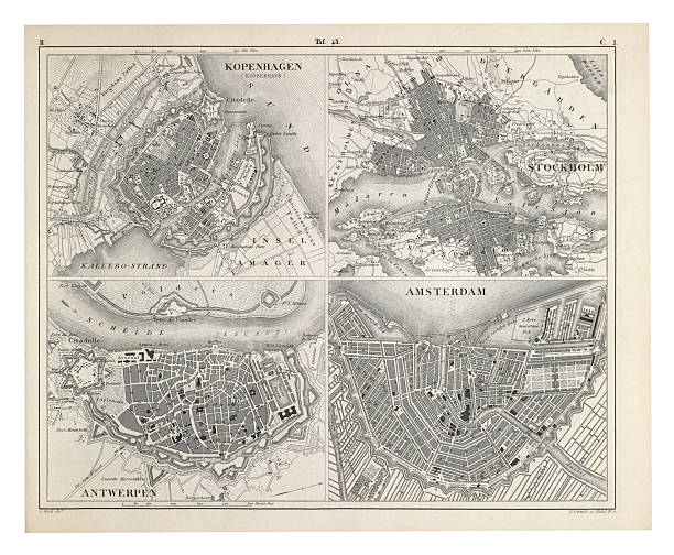 istock Copenhagen, Stockholm, Antwerp and Amsterdam Engraving Antique Illustration, Published 1851 2245174515