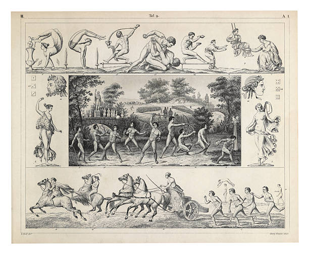 Plate 200: Grecian Games Engraving Antique Illustration, Published 1851. Source: Original edition from my own archives. Copyright has expired on this artwork. Digitally restored.