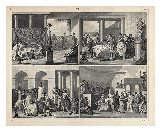 Plate 199: Greek and Roman Scenes Engraving Antique Illustration, Published 1851. Source: Original edition from my own archives. Copyright has expired on this artwork. Digitally restored.