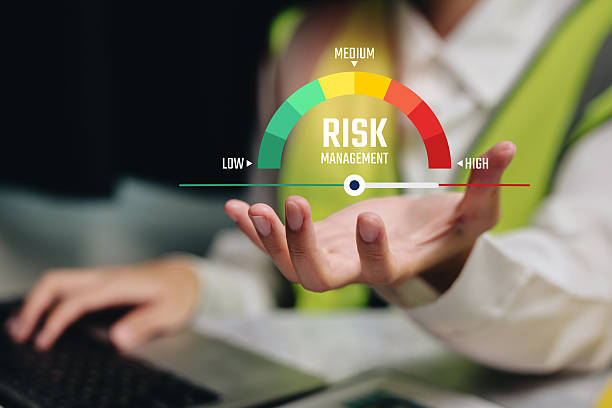 istock Risk management concept, hand showing risk level meter from low to high, business strategy for project safety, prevention, and operational control assessment. 2245188207