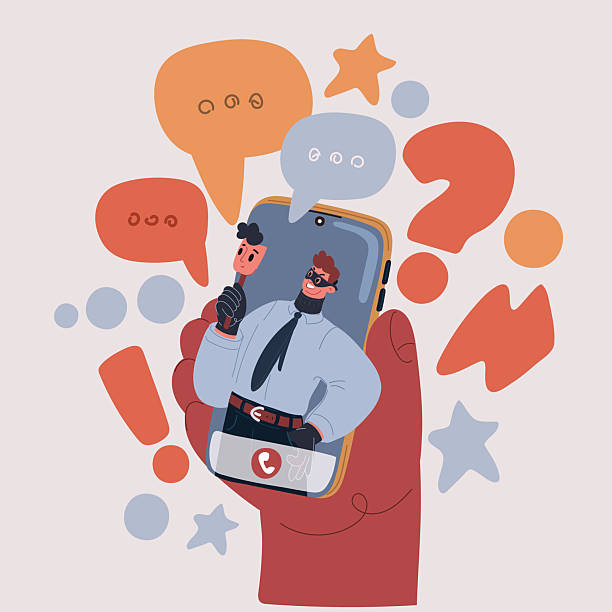 istock Vector illustration of a masked scammer on a smartphone screen, cybercrime and online threat concept 2245191284