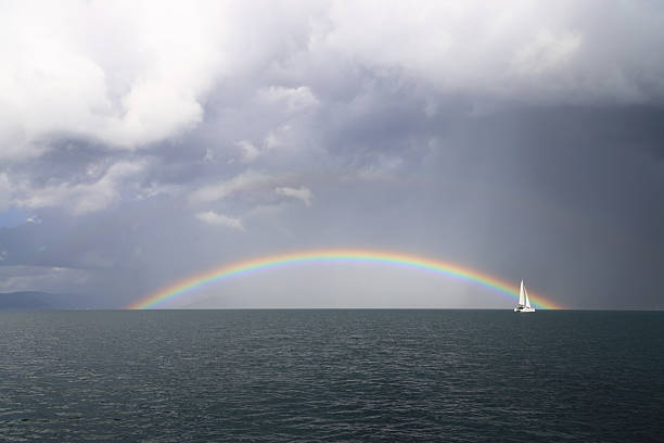 Sailing under the rainbow in the Aegean Sea.