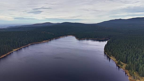 istock Mirrorlike water reflecting sky and surrounding dense woodland 2245197759
