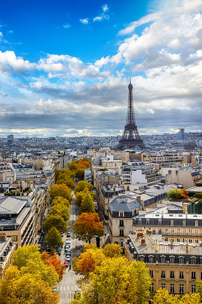 istock Elevated view of the skyline of Paris with Eiffel Tower during autumn 2245201467
