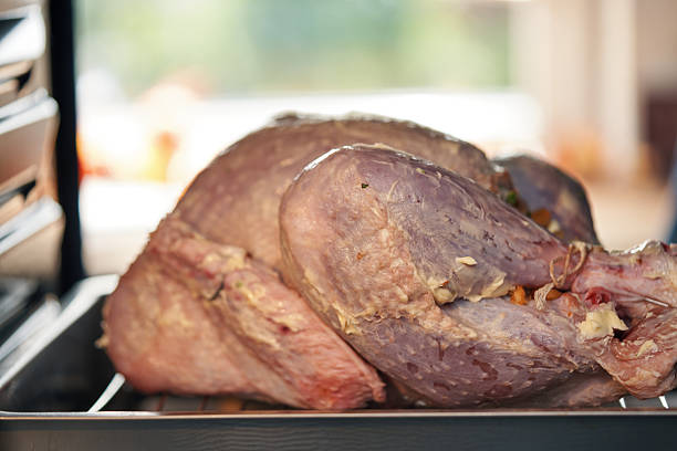 Preparing Stuffed Turkey for Holidays in Domestic Kitchen