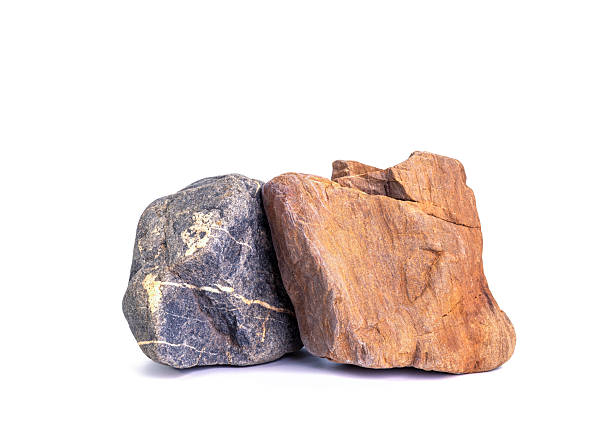 istock Natural rocks, black rough mountain rocks, red hard rocks for construction work on white background. 2245204746