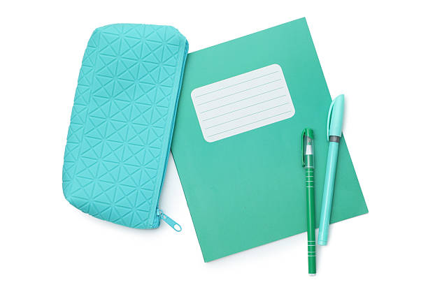 istock Copybook, pencil case and pens on white background, top view 2245205803