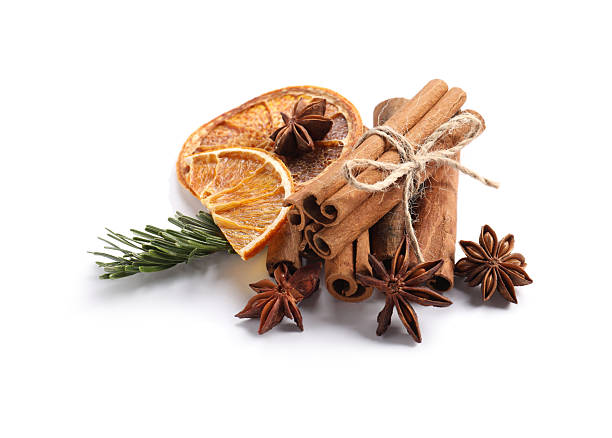 istock Different aromatic spices isolated on white. Christmas season 2245206333
