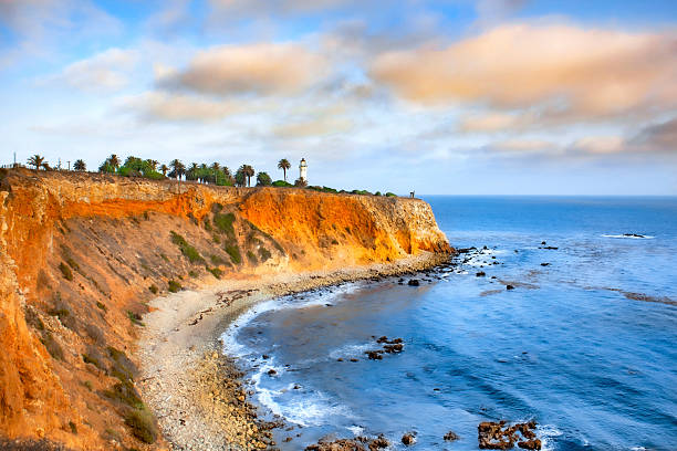 Sun setting upon Palos Verdes California with Point Vicente Light House and Pacific Ocean