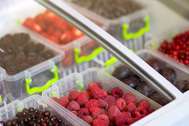Frozen acai berry on a deep freezer in a supermarket