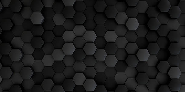 istock A captivating dark abstract background featuring a three-dimensional mosaic of randomly raised and recessed hexagonal tiles in varying shades of black and charcoal gray. 2245229226