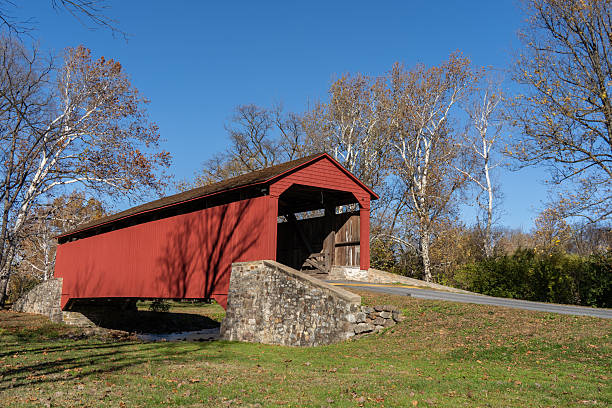 Autumn colors at Historic Pool Forge Covered Bridge in Lancaster County, Pennsylvania