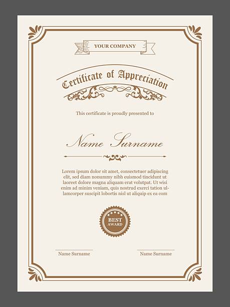 Vintage style certificate of appreciation template in portrait. Multipurpose certificate design with retro ornaments.