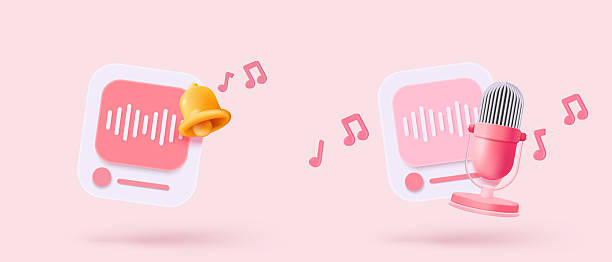 istock 3d microphone with music note is symbol denoting a musical sound. mic record for music singing and audio tune or harmony tone concept. 3d microphone and melody notes icon vector render illustration 2245238176