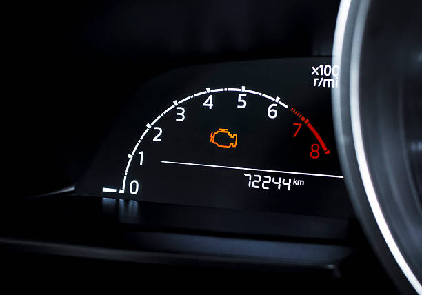 istock Check engine warning light on car dashboard, close-up of illuminated malfunction indicator symbol 2245245881