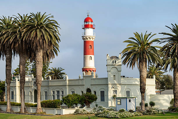 Red and white lighthouse.