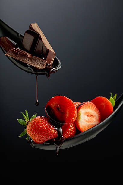 Fresh strawberries and melted dark chocolate.