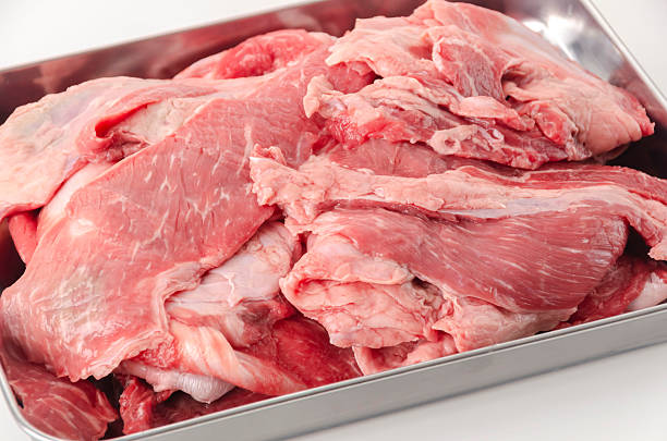 Beef Tendon Meat on Stainless Tray with White Background