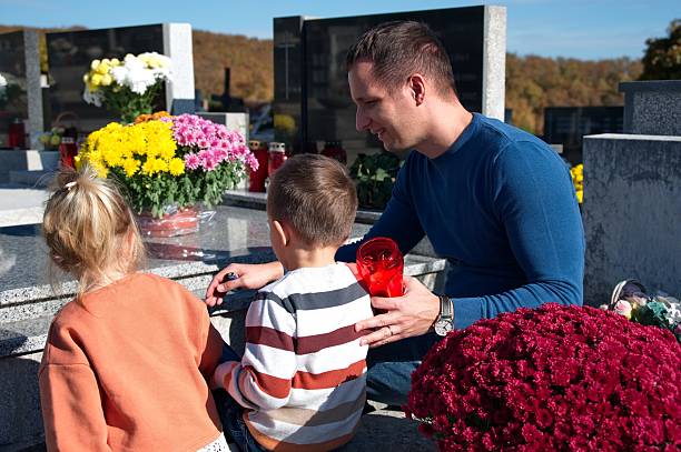 istock Father and children on the grave 2245258242