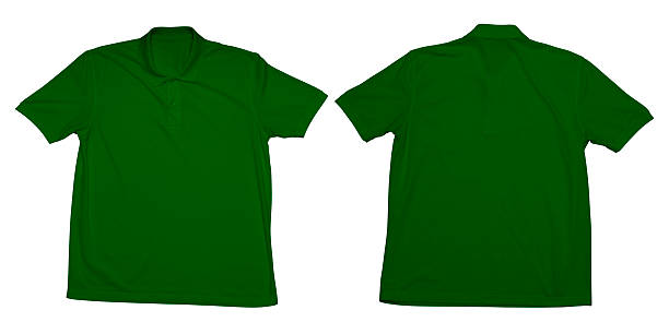 two short sleeved green t-shirt with button-down collars isolated on white background cotton shirt . Casual style