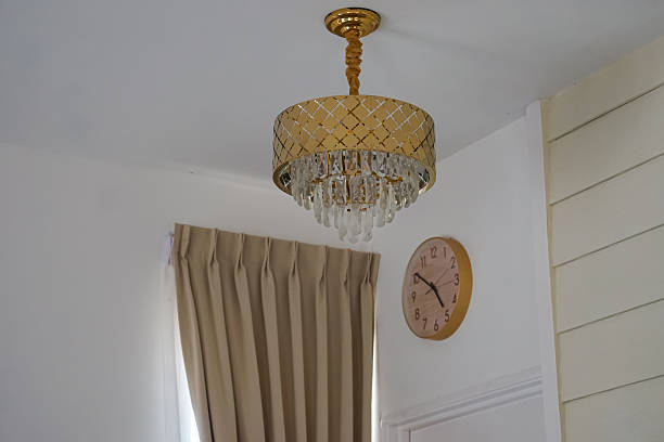 istock Elegant Interior with Chandelier, Curtains, and Wall Clock 2245259218